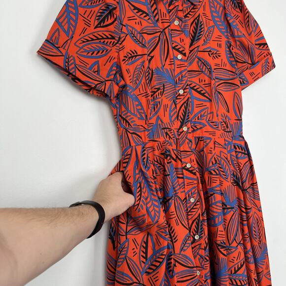 ALEXIS x TARGET Size Small Tropical Leaf Stretch Midi Pleated Shirtdress Pockets - Picture 7 of 13